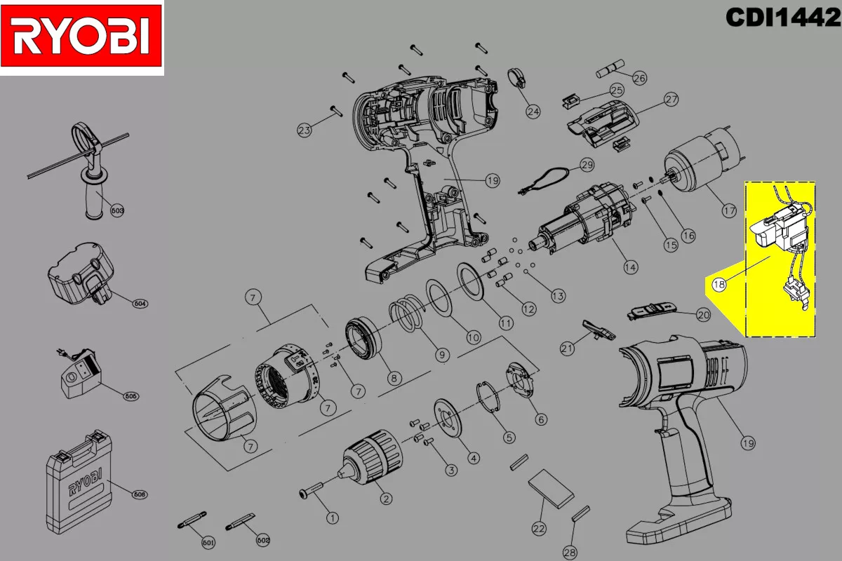 interrupteur variateur réf. 5131017194 Ryobi